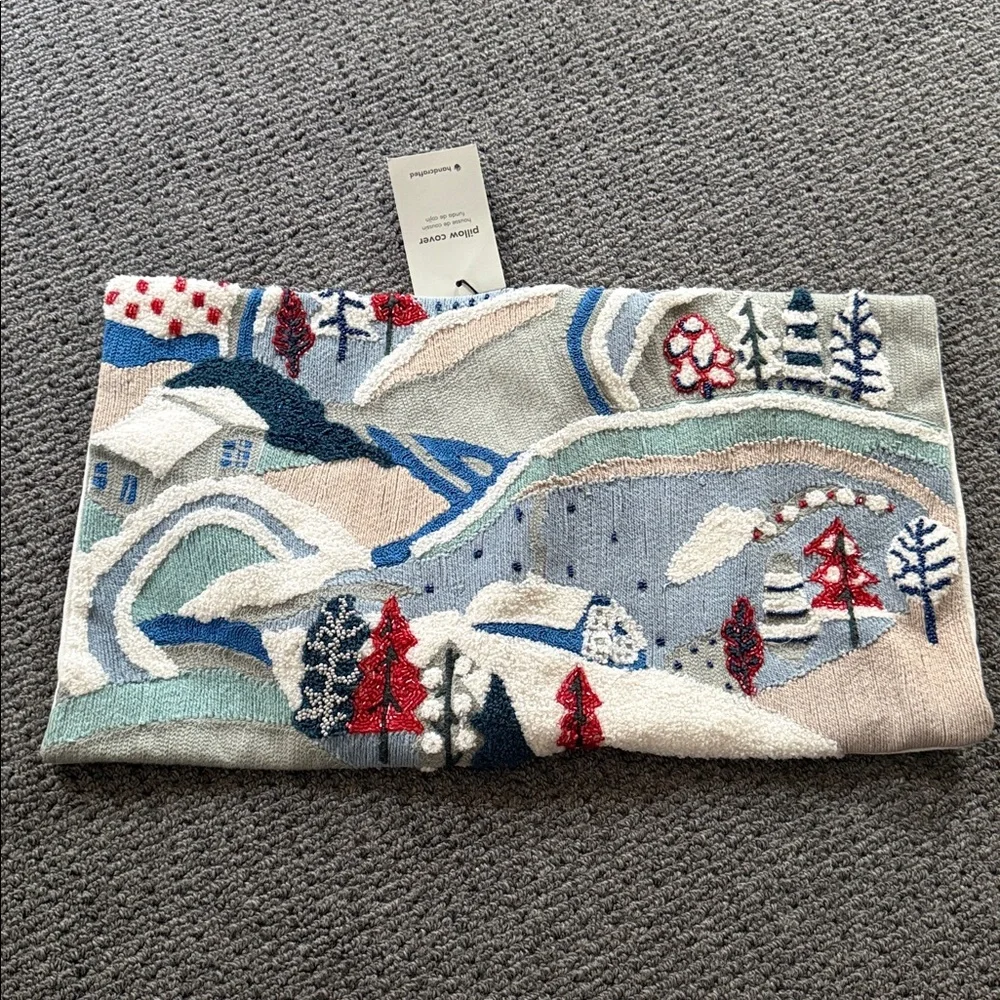 SnowDay Pillowcover lumbar West Elm Winter Scene Bead Embellished Button Closure